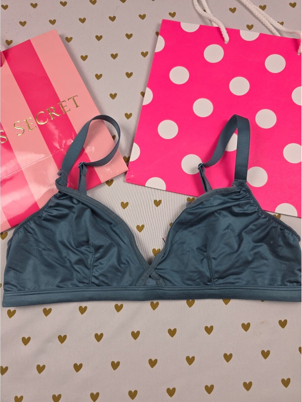Victorias Secret Teal Satin Soft Small Bralette Bra Top Tank